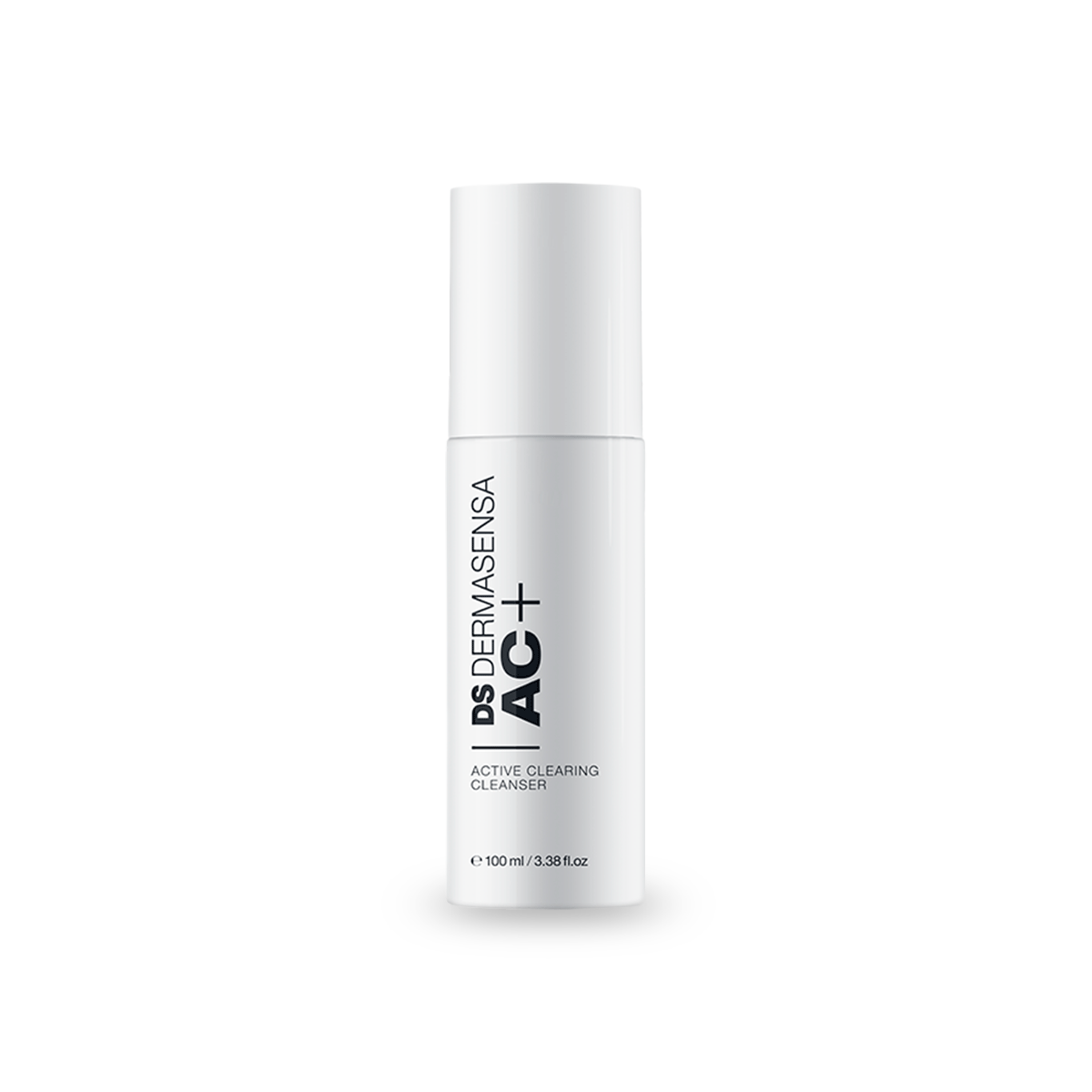 The image shows a black and white DS DERMASENSA box with text detailing the brand's clinical experience. The front prominently displays